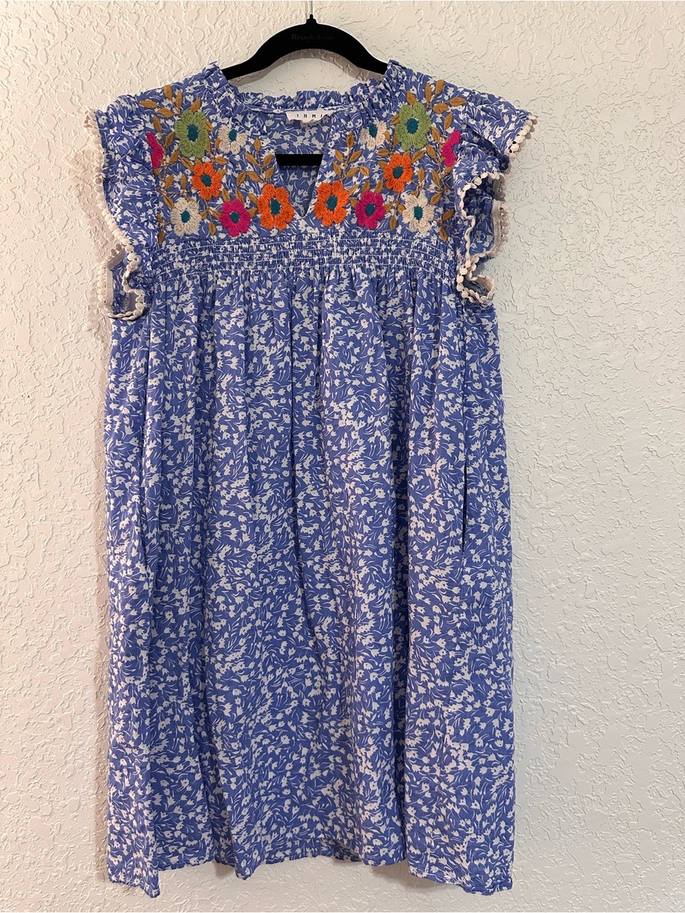 THML Blue Floral Embroidered Yoke Mini Dress - Picture 2 of 6